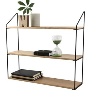 Étagère murale avec 3 Étagères, noir/nature